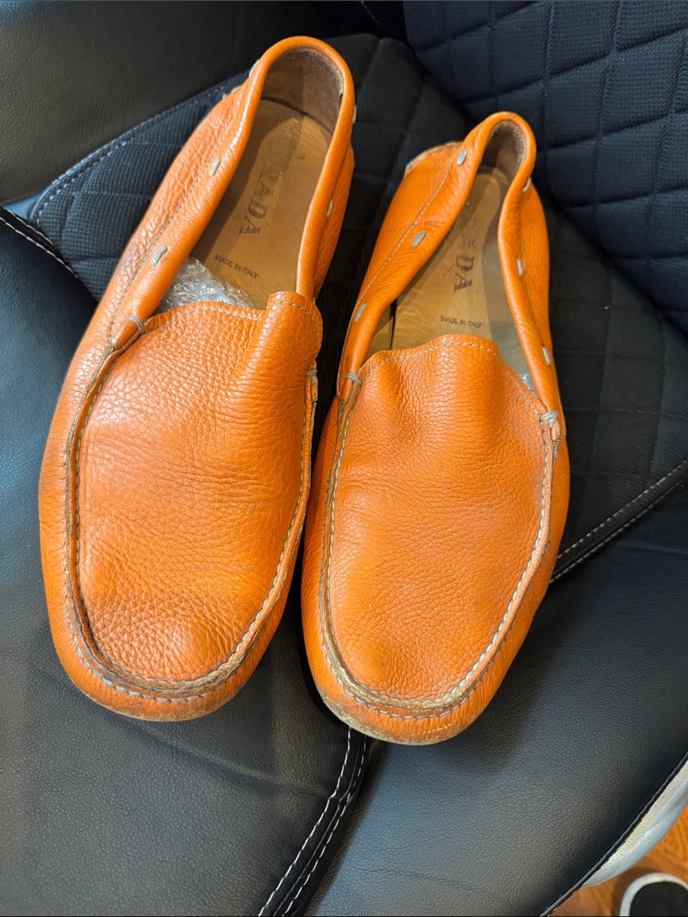 Prada Orange Leather Slip-On Loafers